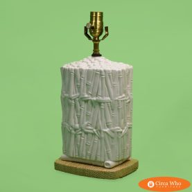 White Faux Bamboo and Raffia Ceramic Table Lamp