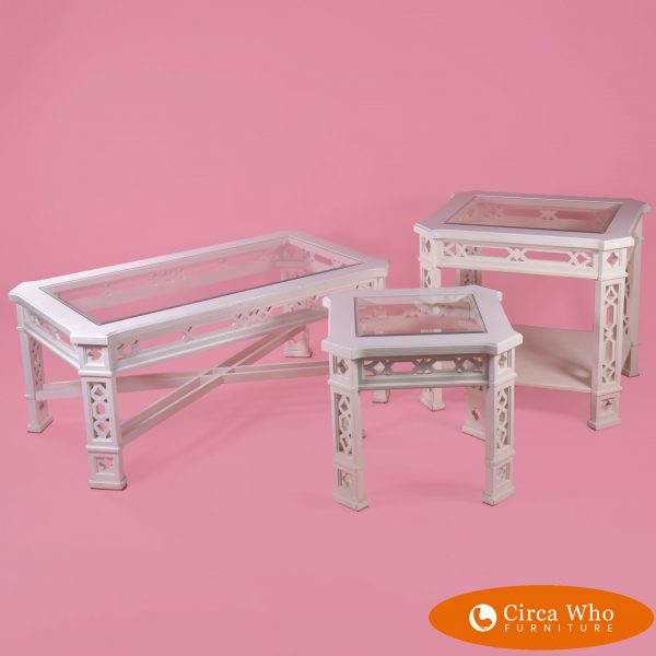 White Fretwork Table Set