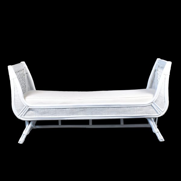 White Rattan Chippendale Wing Bench