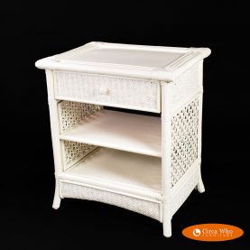 White Woven and Stick Rattan Nightstand