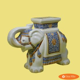 White and Blue Elephant Garden Seat