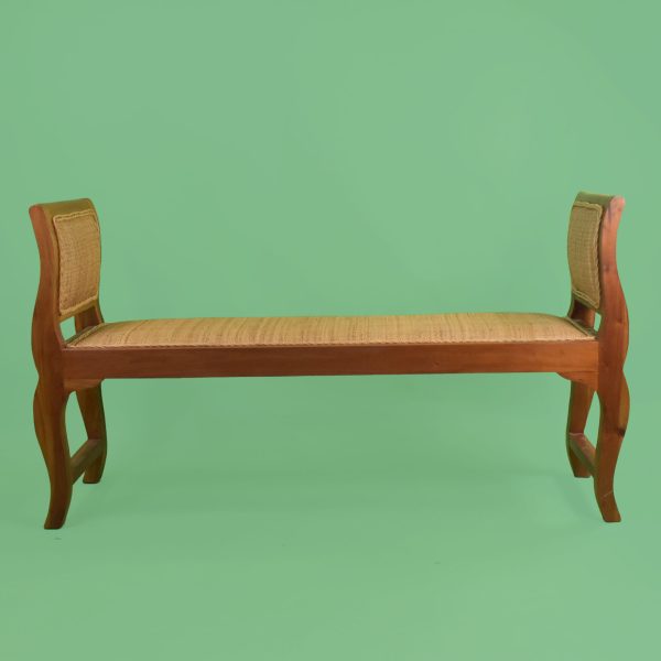 Wood and Woven Rattan Wing Bench
