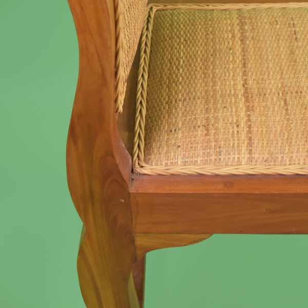 Wood and Woven Rattan Wing Bench