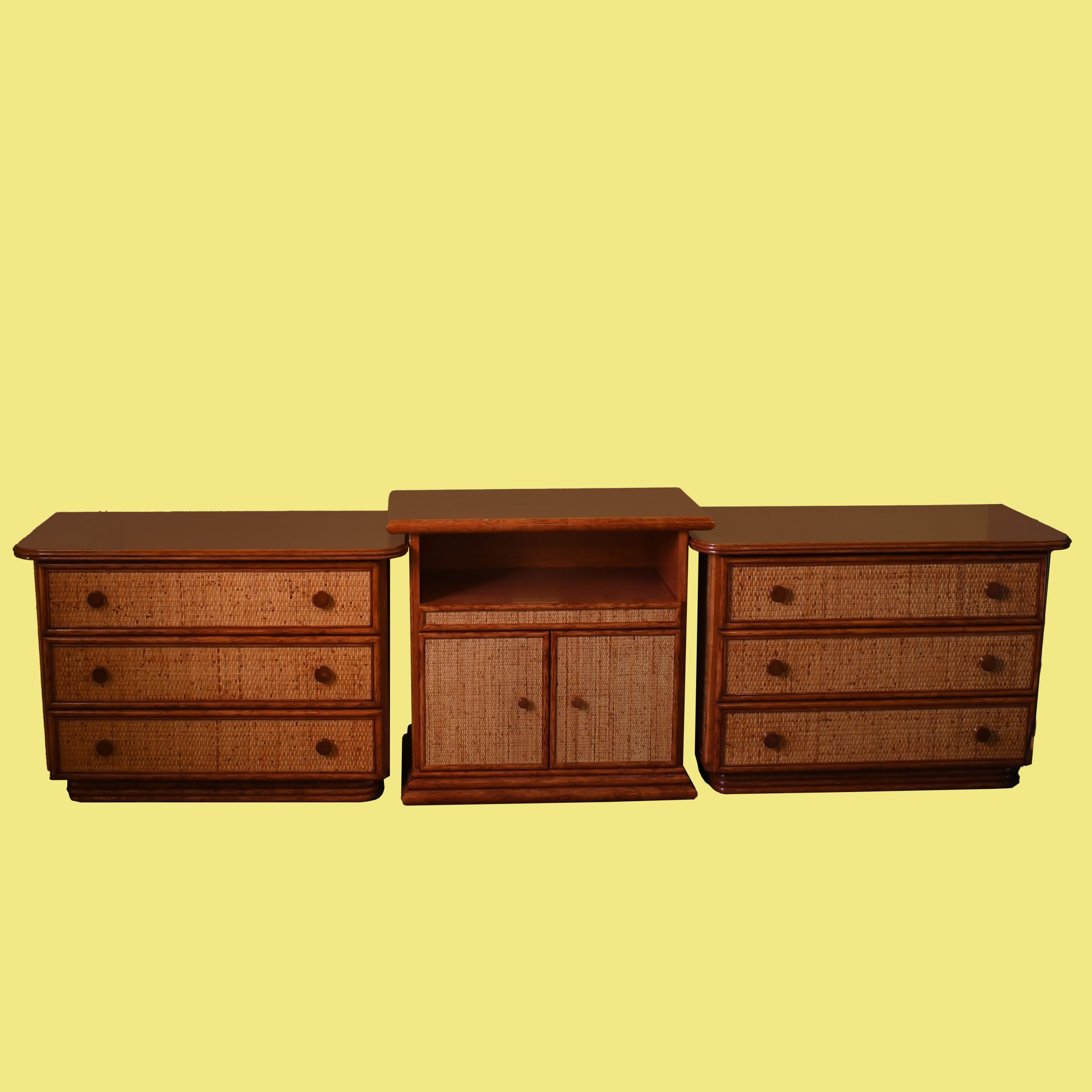 Woven Rattan 3-Piece Media Cabinet by Maugrion