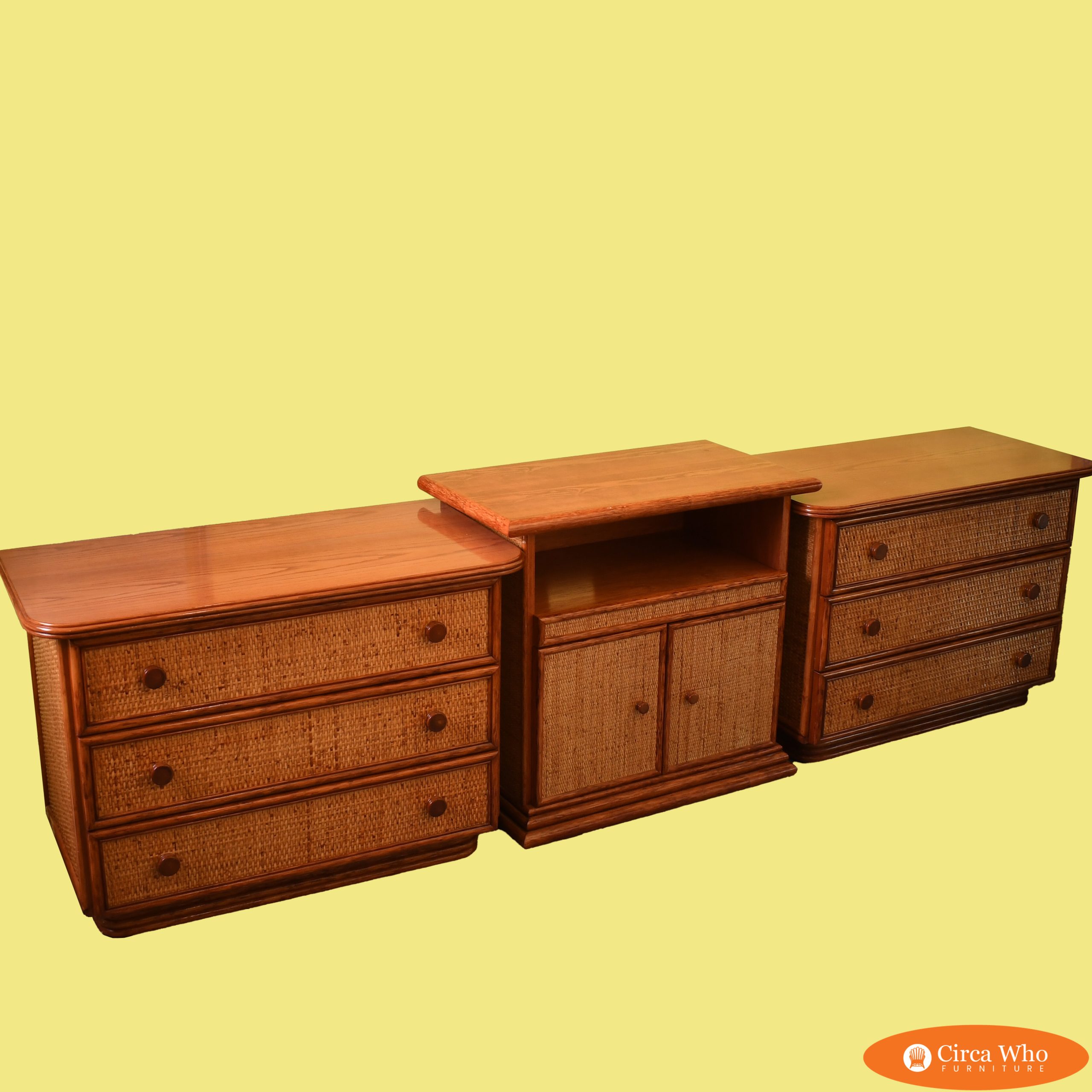 Woven Rattan 3-Piece Media Cabinet by Maugrion