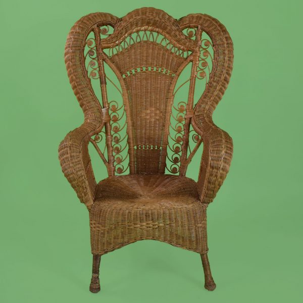 Woven Rattan Arm Throne Chair