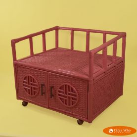 Woven Rattan Pink Bench in Casters