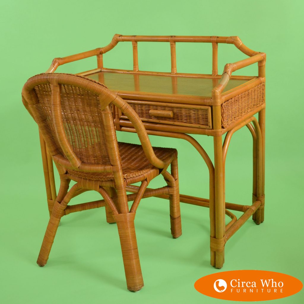 Woven Rattan Desk with Chair Circa Who
