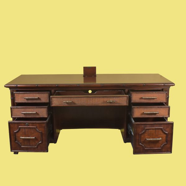 Woven Rattan Executive Desk by Sligh