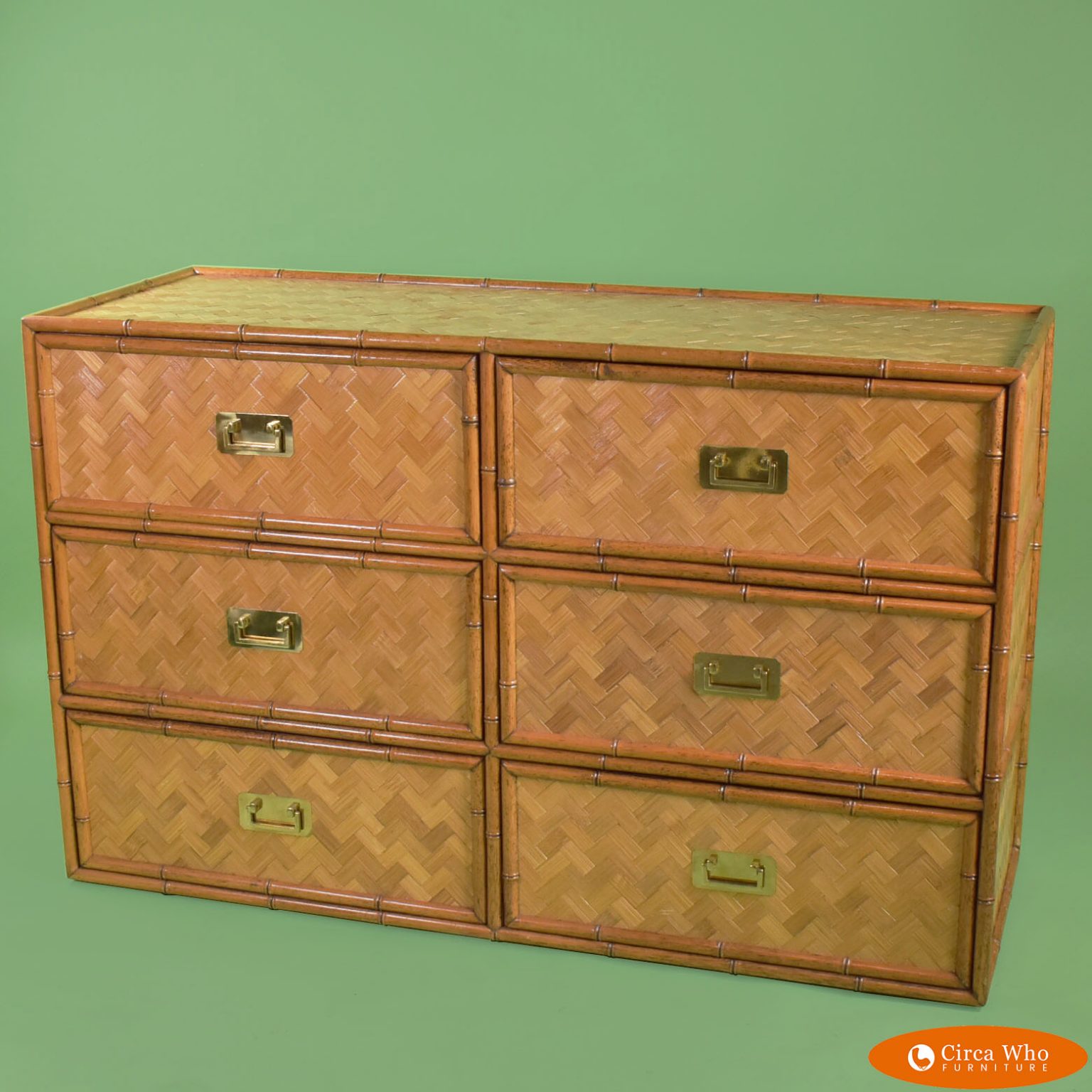 Woven Rattan Faux Bamboo Double Dresser Circa Who