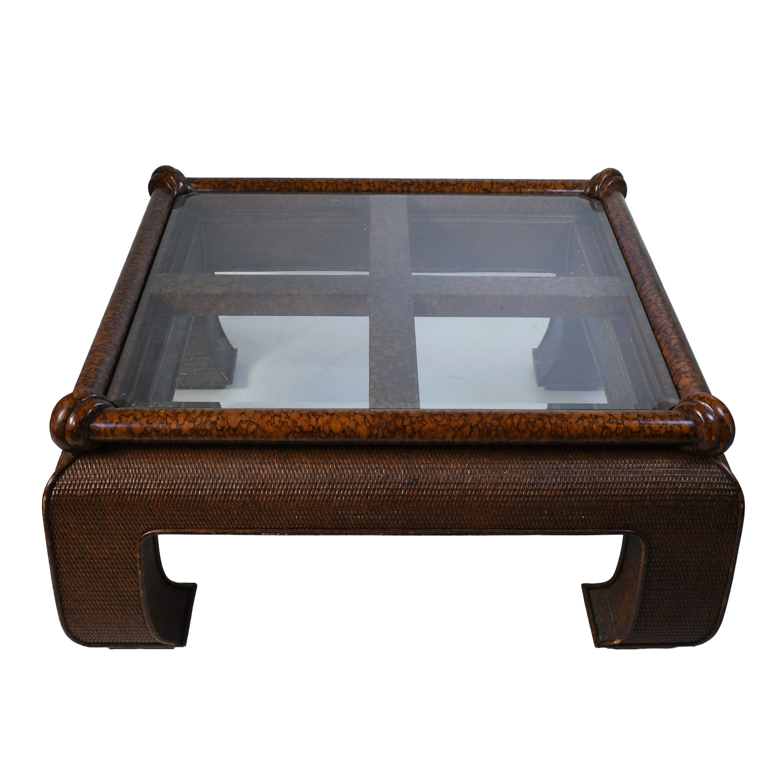 Woven Rattan Faux Tortoise Ming Style Coffee Table