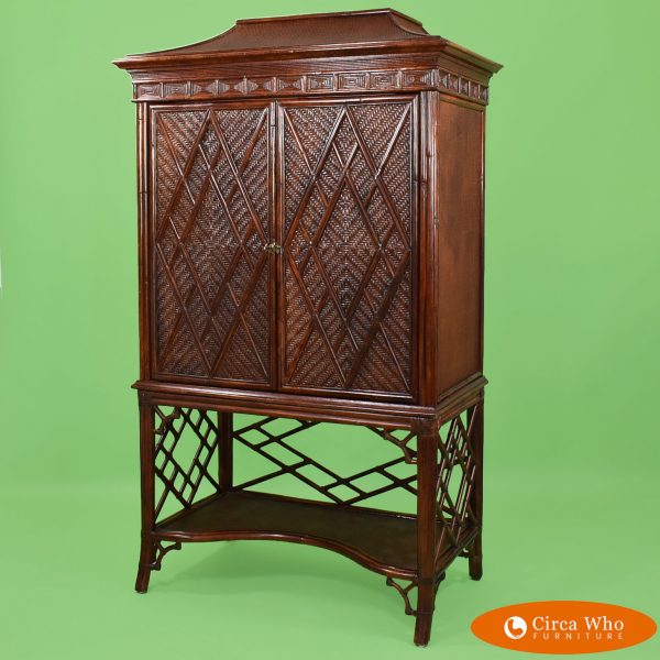 Woven rattan pagoda cabinet in vintage condition