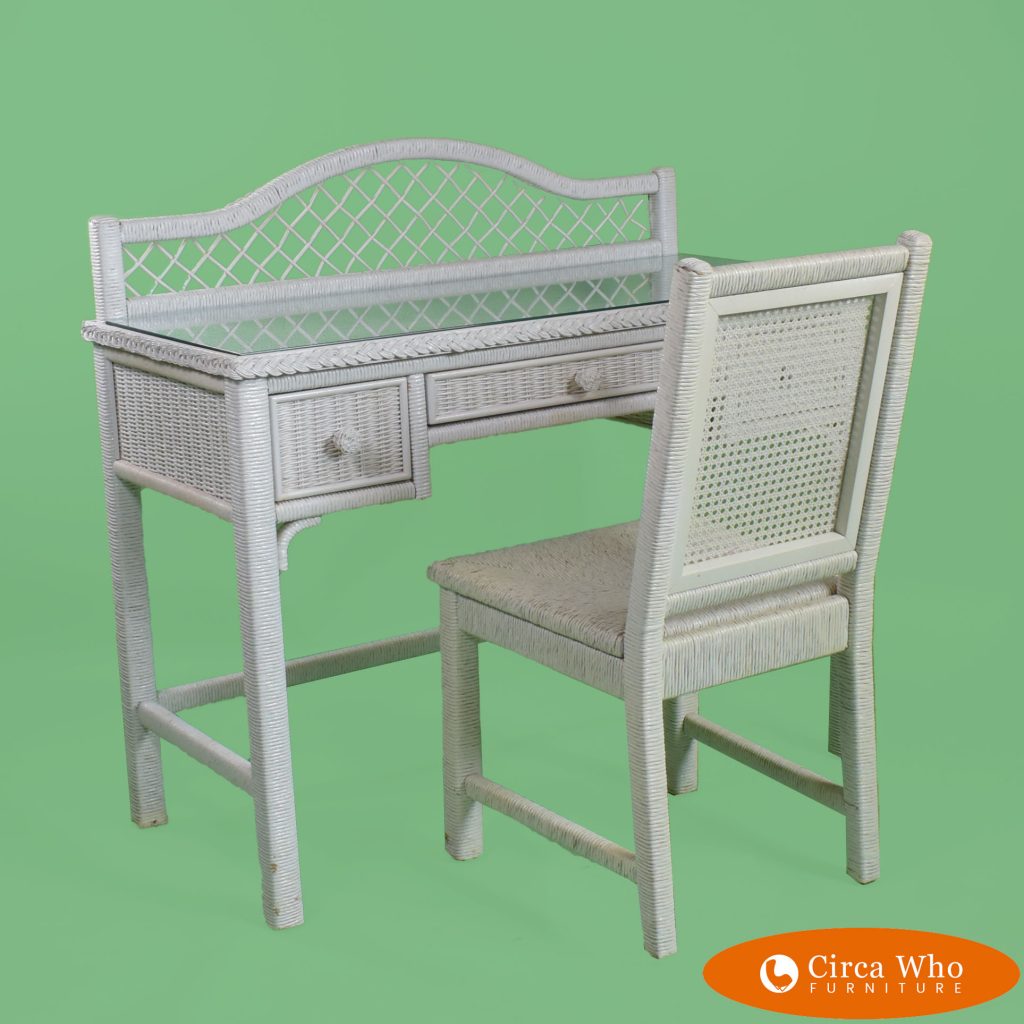 Woven Rattan White Desk With Chair Circa Who