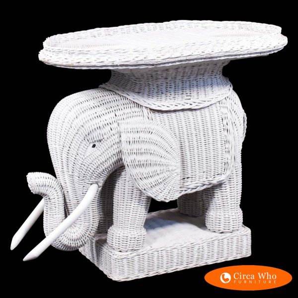 Woven Rattan White Elephant Table