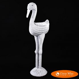 Woven Rattan White Flamingo Figure