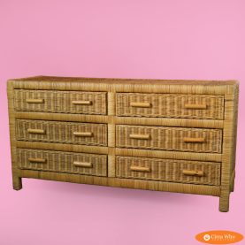 Woven Rattan and Bamboo Double Dresser