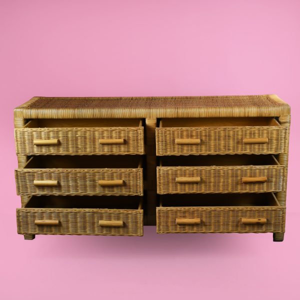 Woven Rattan and Bamboo Double Dresser