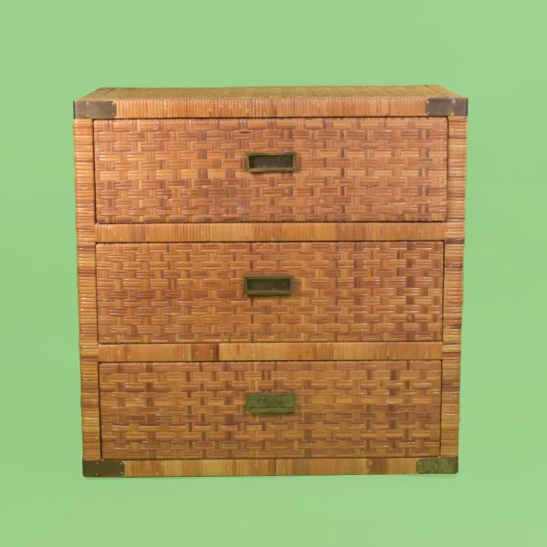 Woven Rattan and Brass Chest