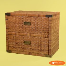 Woven Rattan and Brass Nightstand