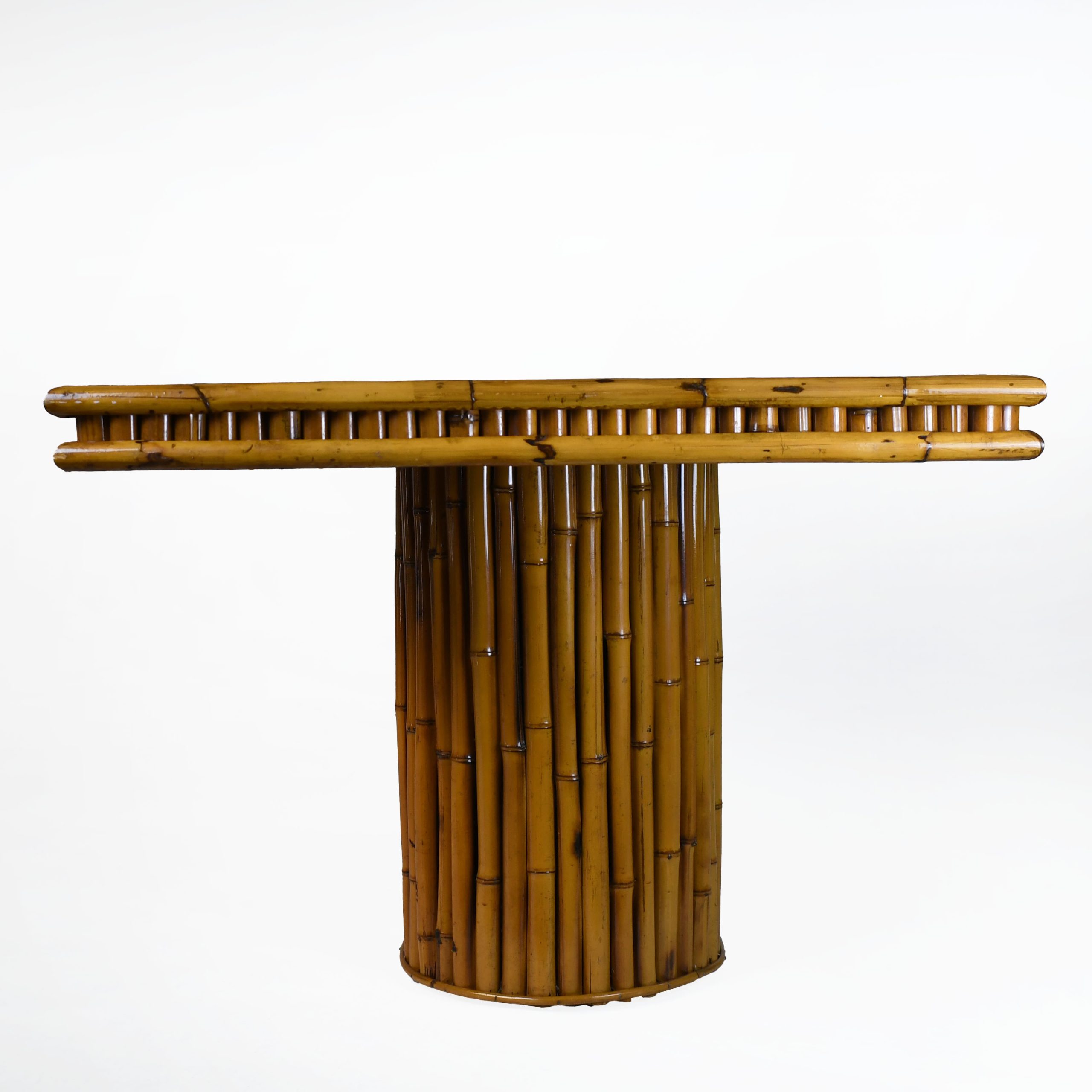 Woven Rattan and Burnt Bamboo Dining Table