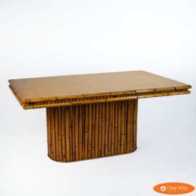 Woven Rattan and Burnt Bamboo Dining Table