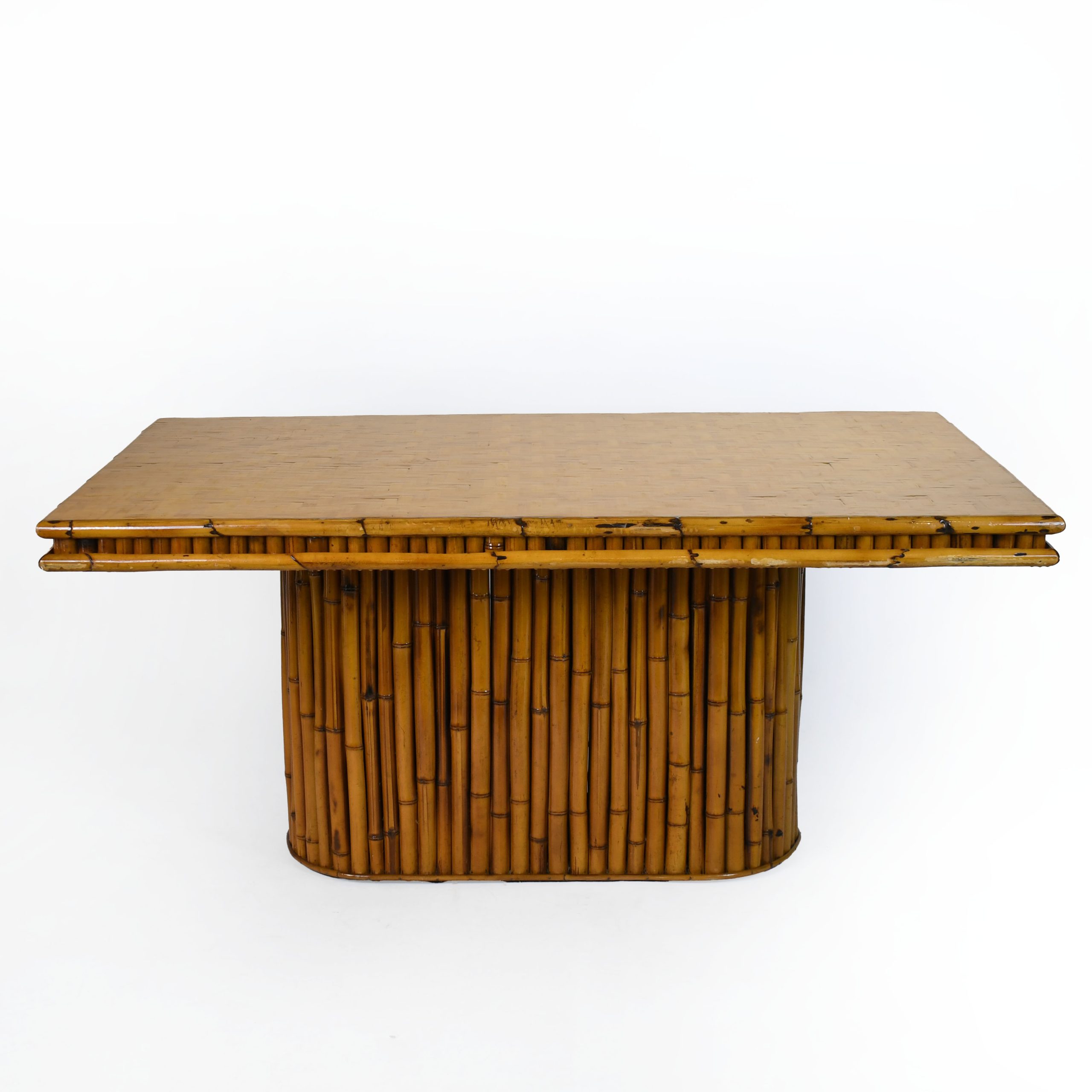 Woven Rattan and Burnt Bamboo Dining Table
