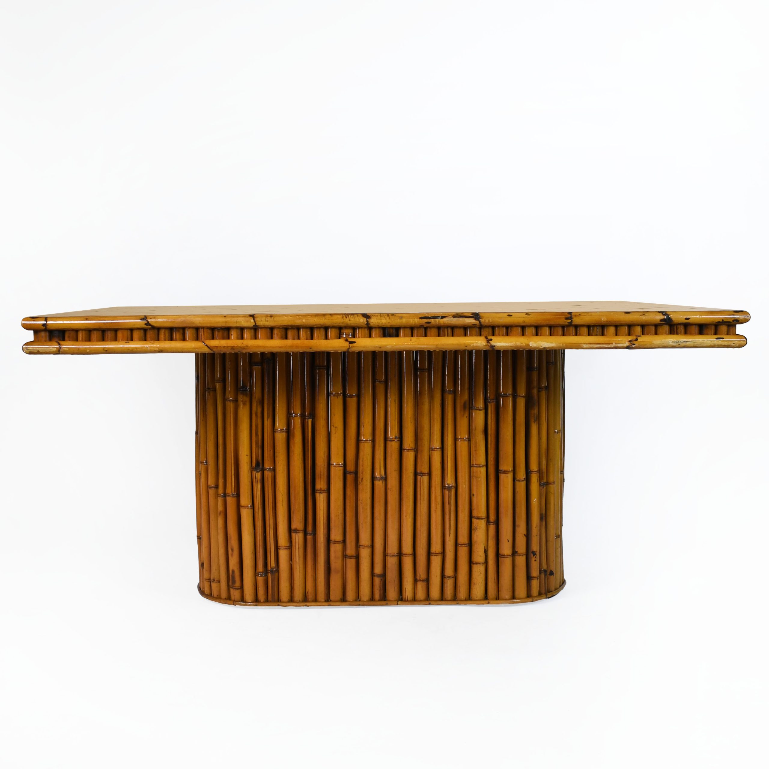 Woven Rattan and Burnt Bamboo Dining Table