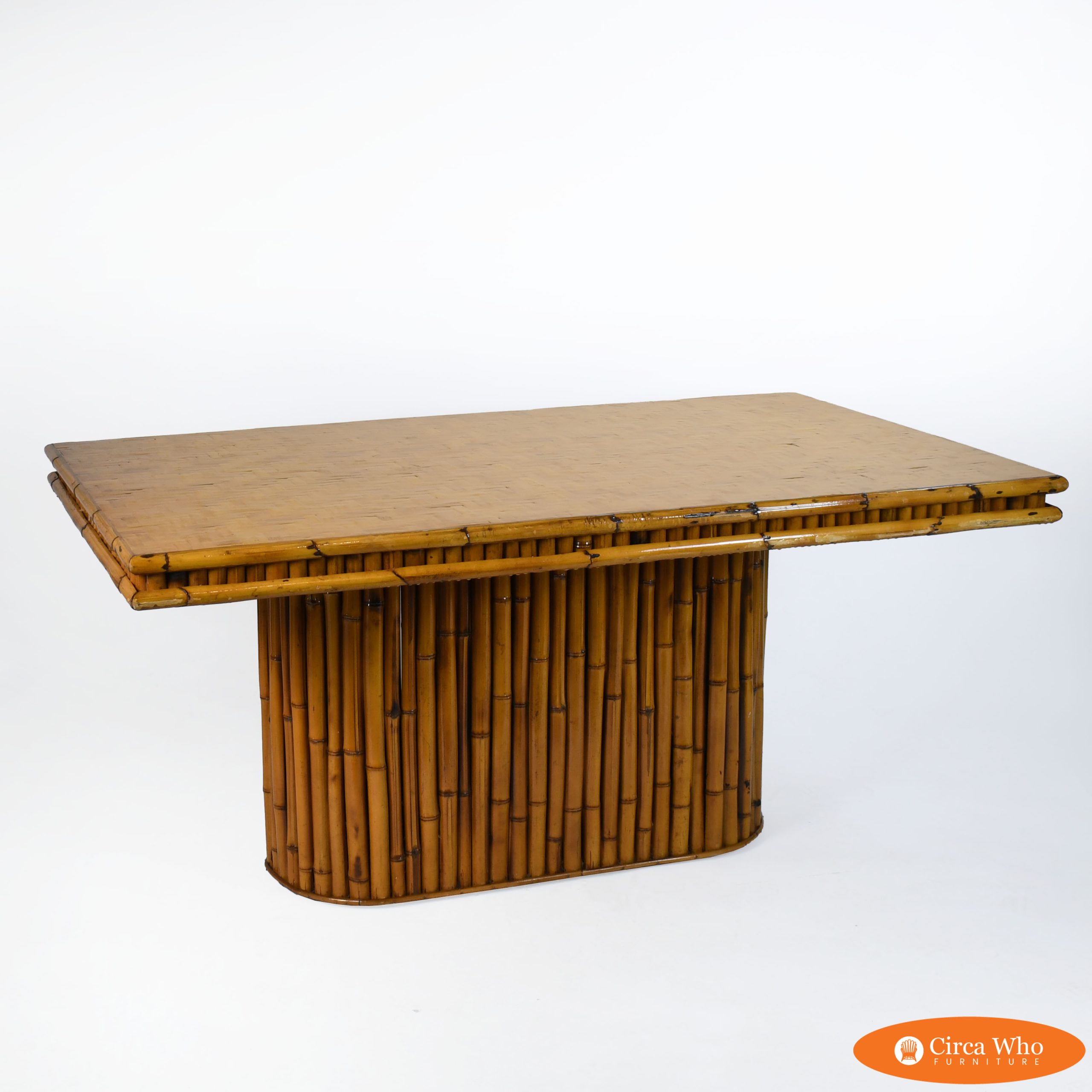 Woven Rattan and Burnt Bamboo Dining Table