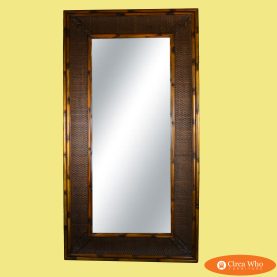 Woven Rattan and Burnt Bamboo Floor Mirror