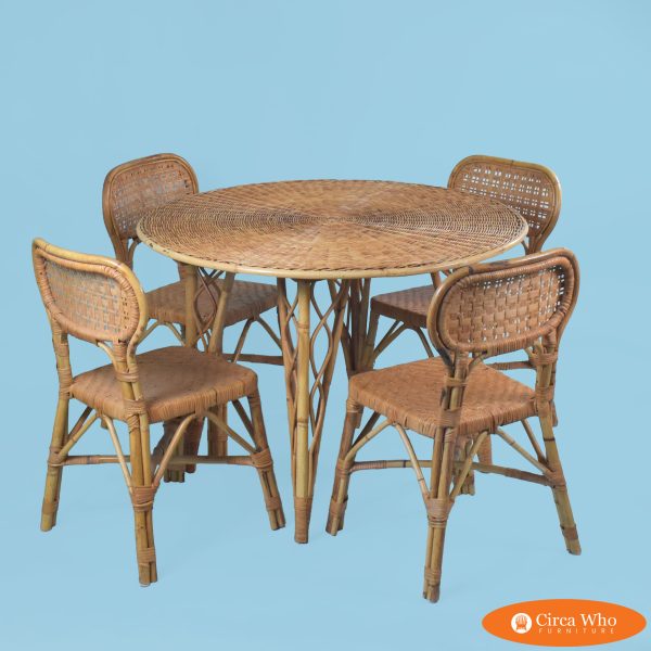 Woven Rattan and Rattan Coastal Dining Set