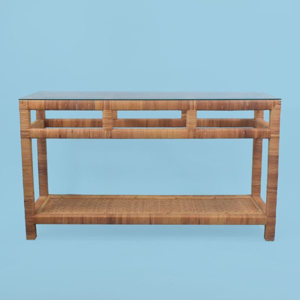 Woven Rattan and Rattan Wrapped 2 Tier Console Table