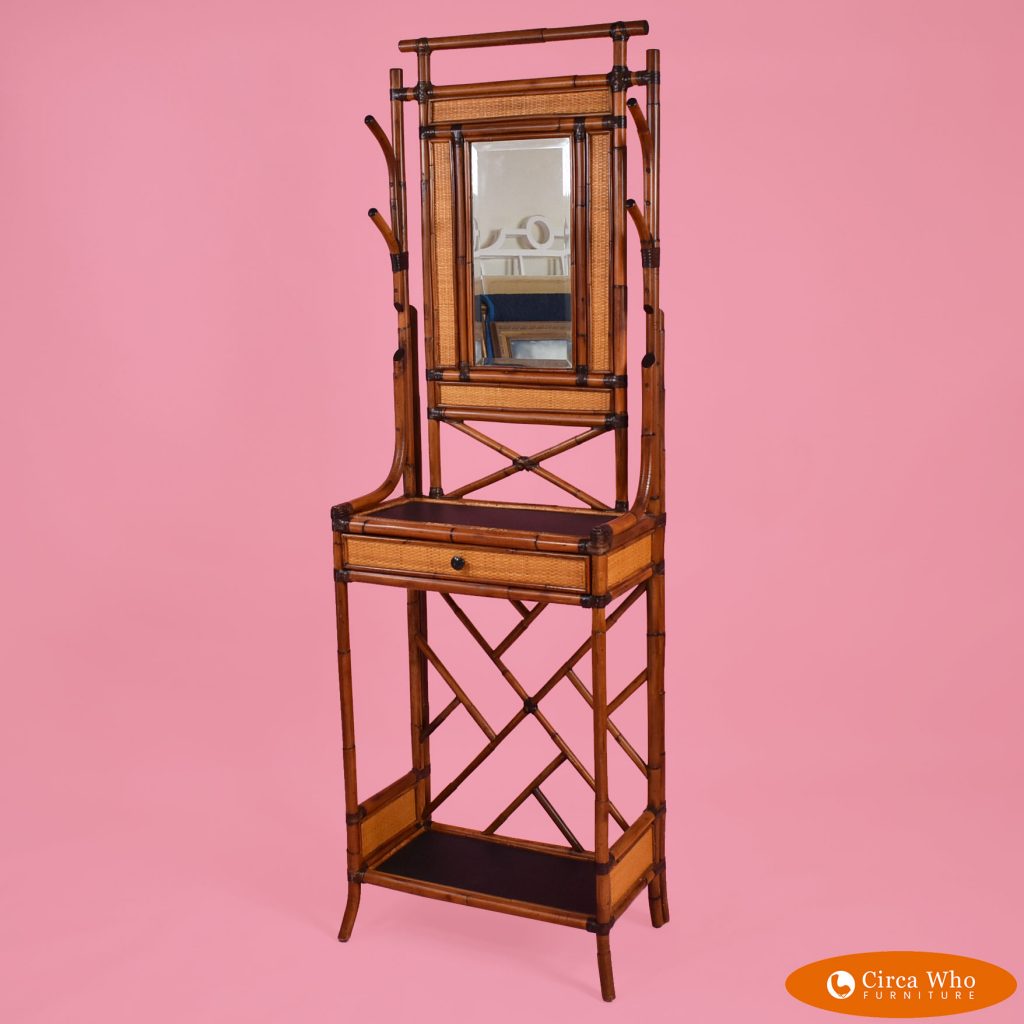 Woven Rattan Bamboo Hall Tree Circa Who