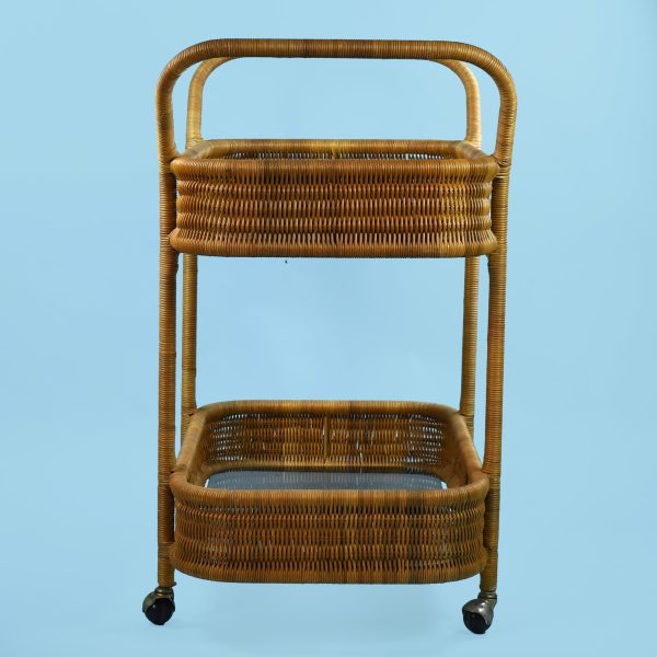 Wrapped Rattan 2 Tier Bar Cart