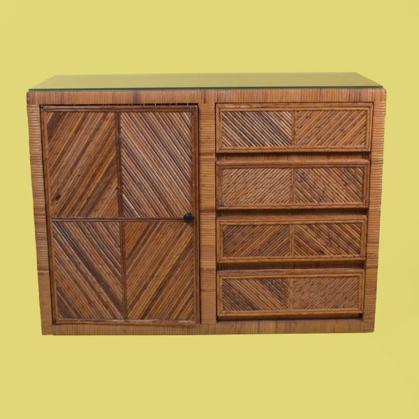 Wrapped Rattan Burnt Pencil Reed Small Cabinet
