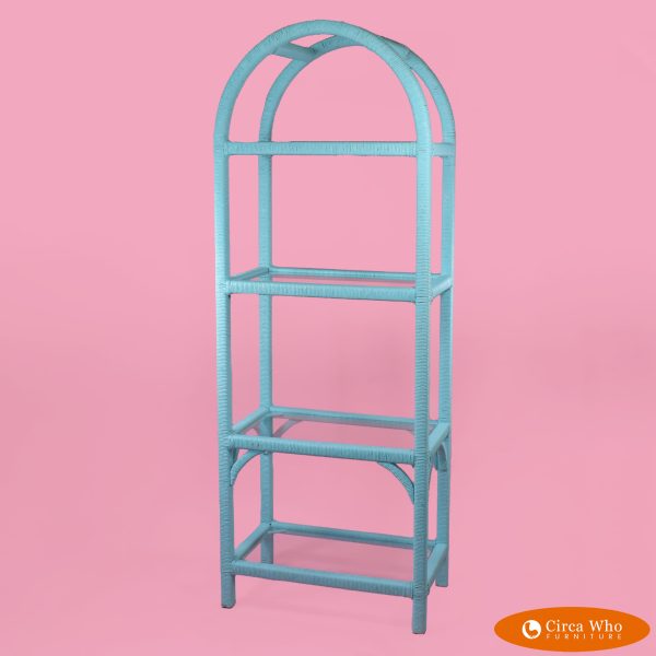 Wrapped Rattan Turquoise Etagere