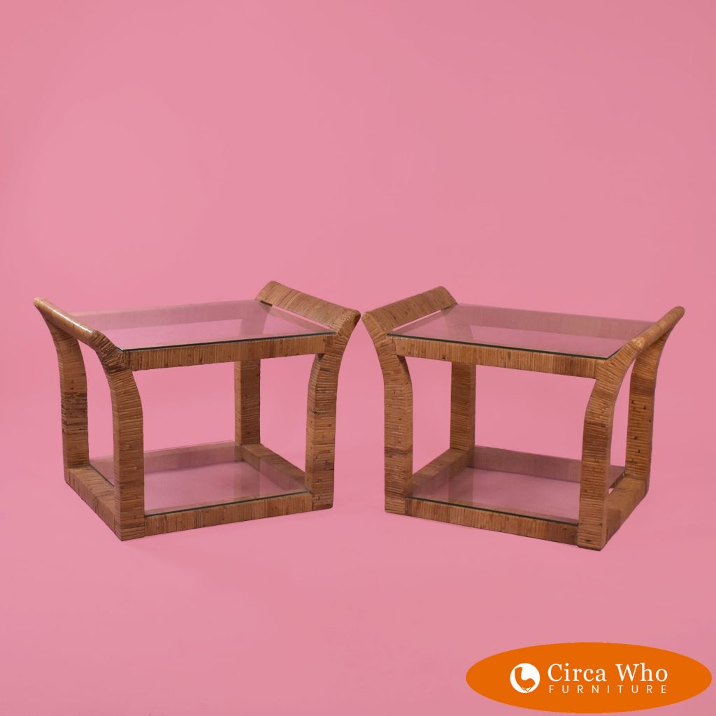 Wrapped Rattan End Tables Circa Who