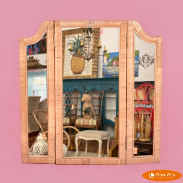 Wrapped Rattan Tryptic Mirror