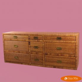 Wrapped and Woven Rattan 9 Drawer Dresser