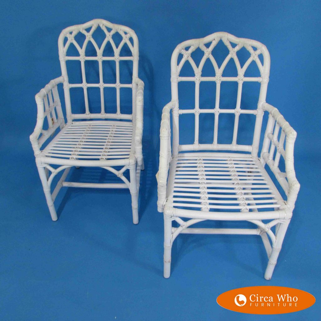 Pair of White Rattan Chairs Circa Who